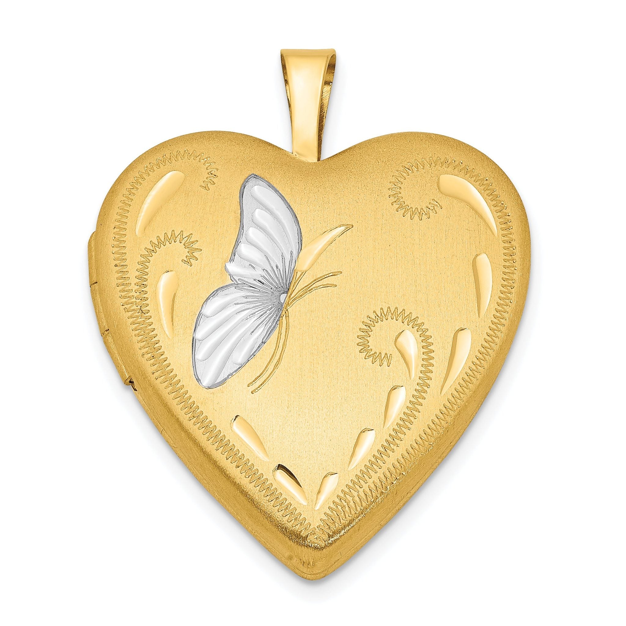 1/20 Gold Filled & White Rhodium Satin Butterfly 19mm Heart Locket Main image