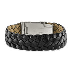 Stainless Steel Polished Black Leather Bracelet for Men