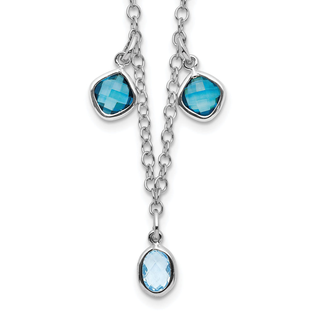 Sterling Silver Rhod-plat London and Sky Blue Topaz With  2in ext. Necklace