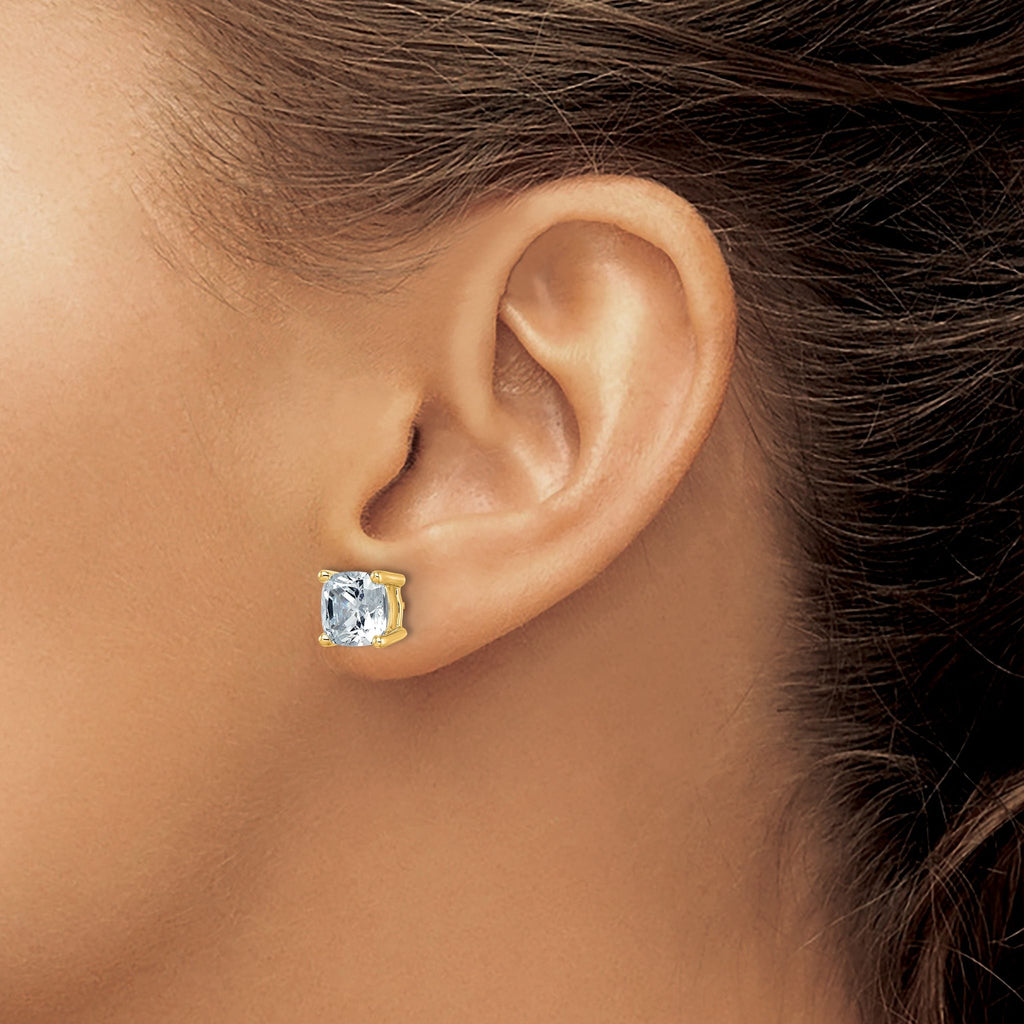 14K Yellow Gold 6 ct Lab-Created Diamond VS/SI+ G+, Cushion-Cut 4-Prong Stud Earrings