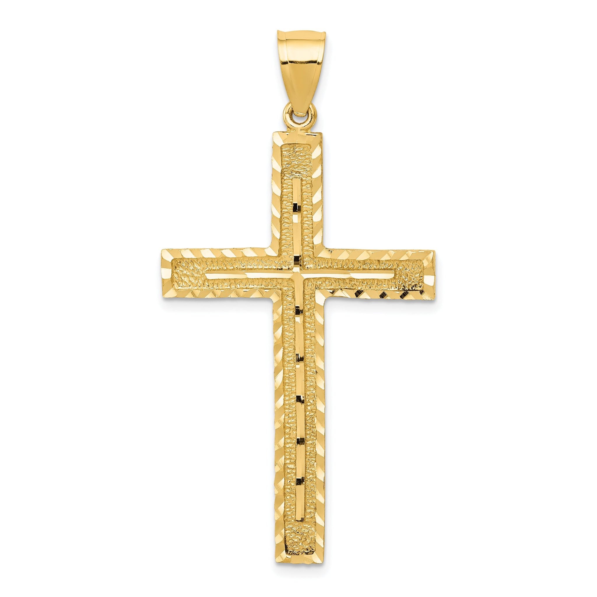 14K Gold Polished Diamond-Cut Latin Cross Pendant  Elegant Textured Design Main image