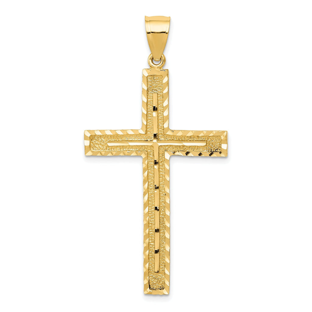 14K Gold Polished Diamond-Cut Latin Cross Pendant  Elegant Textured Design