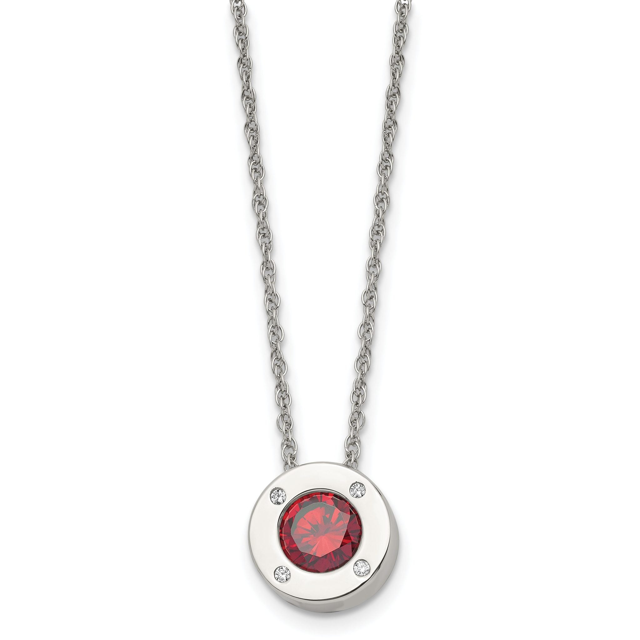Chisel Stainless Steel Polished CZ January Birthstone Circle Pendant on a 20 inch Multi-Link Chain Necklace Main image