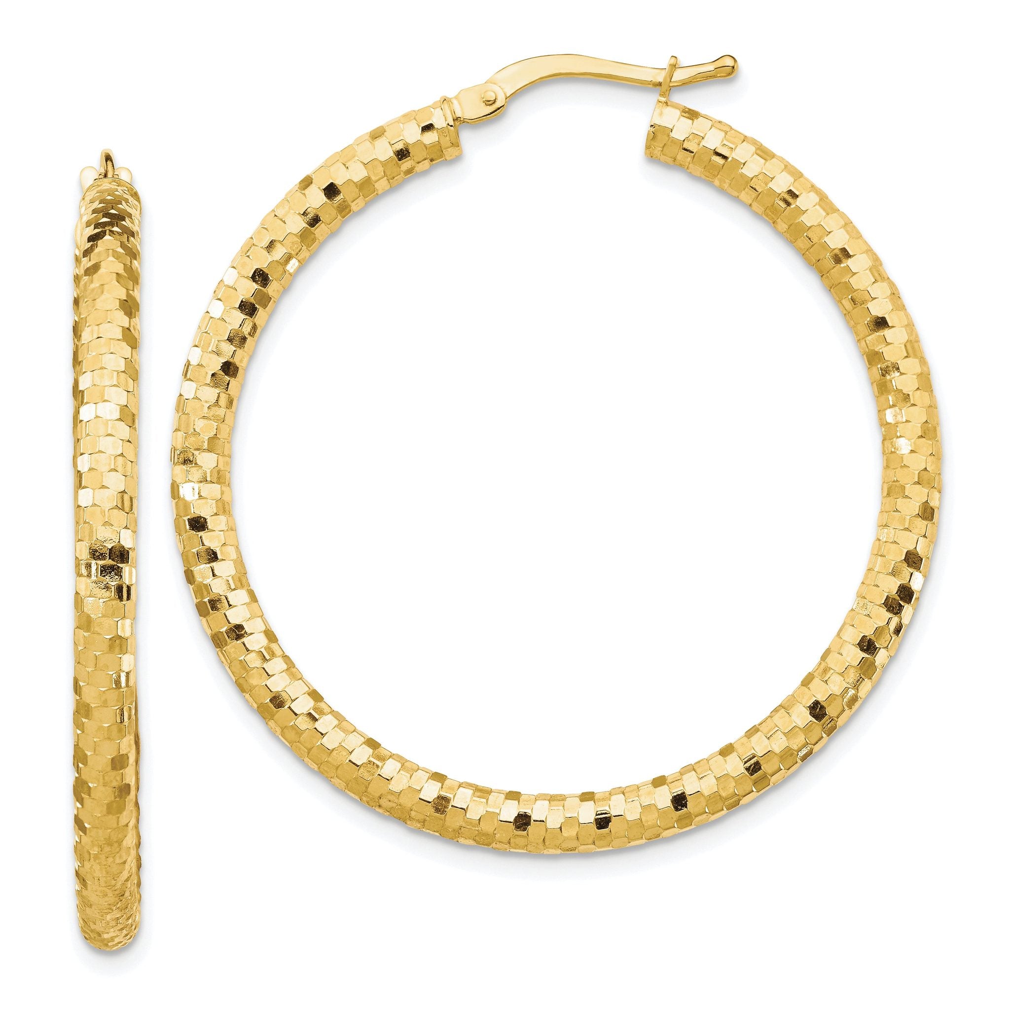 14K 3x38mm Diamond-cut Hoop Earrings Main image