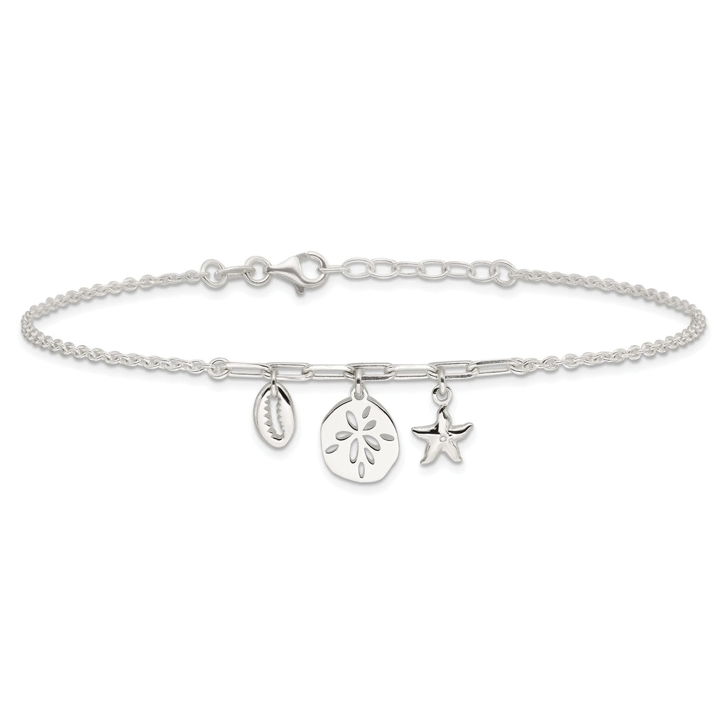 Sterling Silver Shells 9in Plus 1 in Ext. Anklet