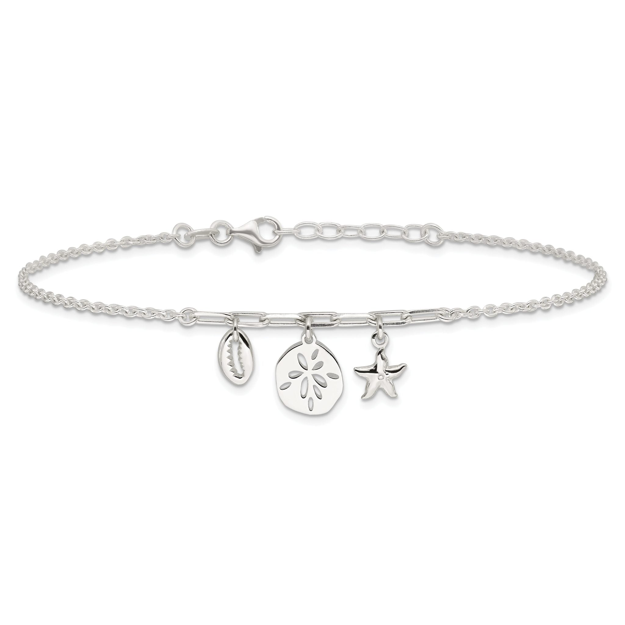 Sterling Silver Shells 9in Plus 1 in Ext. Anklet