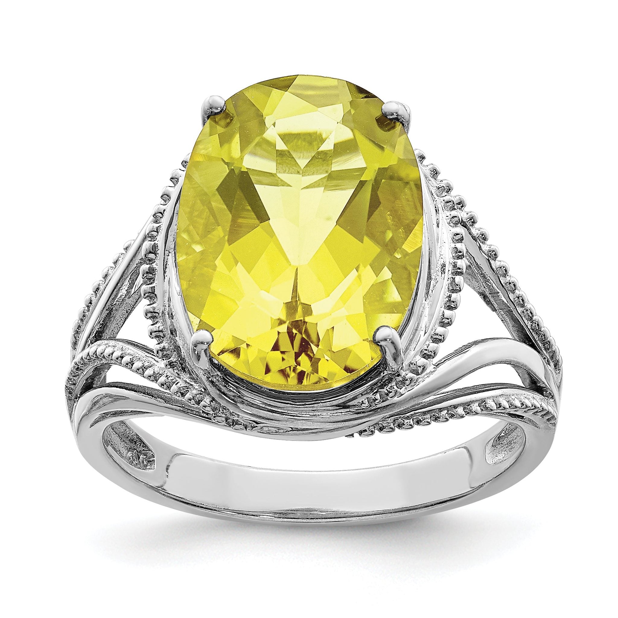 Sterling Silver Rhodium Lemon Quartz Ring Main image