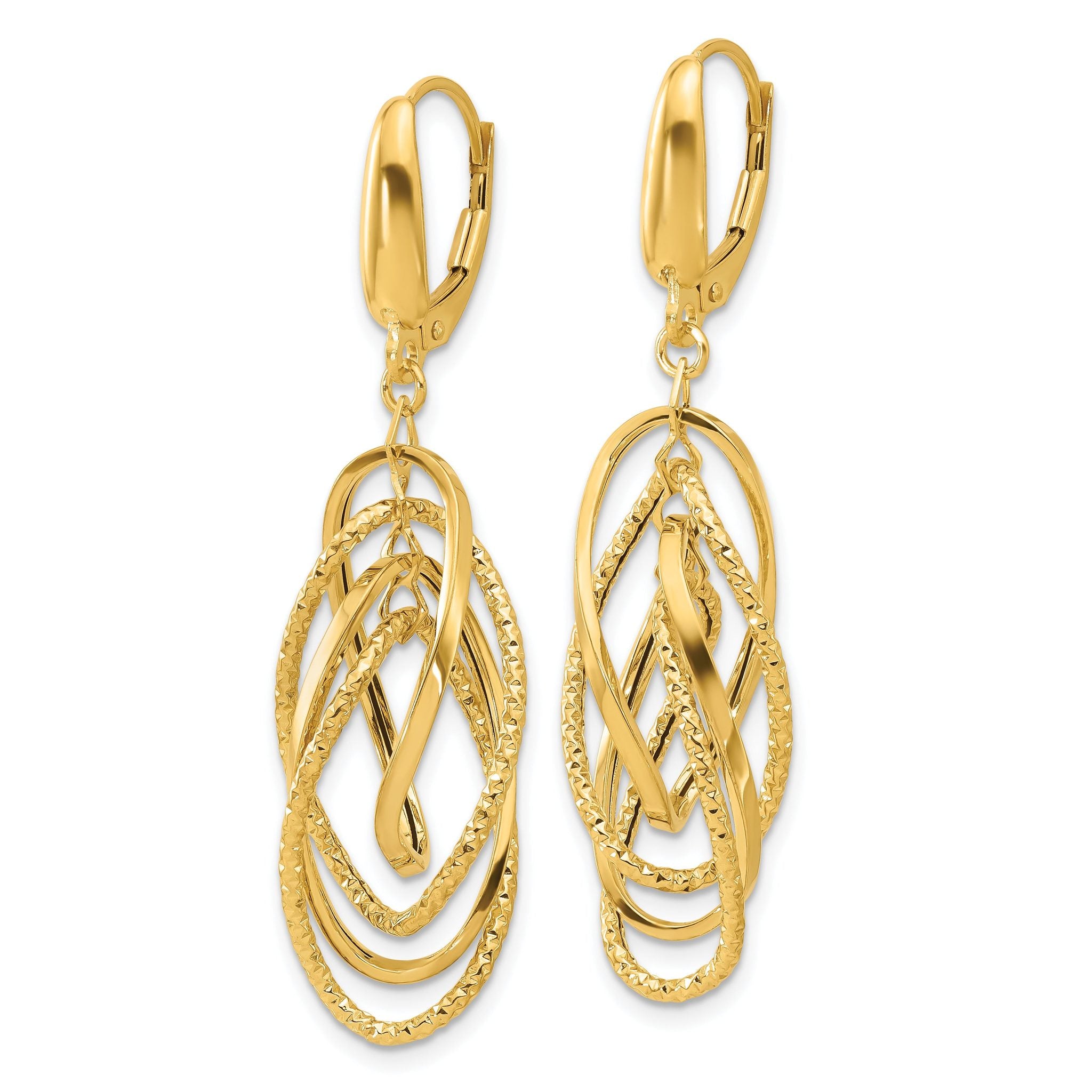 14K Polished and Textured Ovals Dangle Earrings
