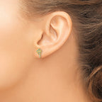 14K Gold Palm Tree Earrings with Blue & Clear CZ Stones  Polished, Nickel-Free
