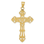 14K Gold Fleur De Lis Large Cross Pendant  Elegant Solid Cast Design