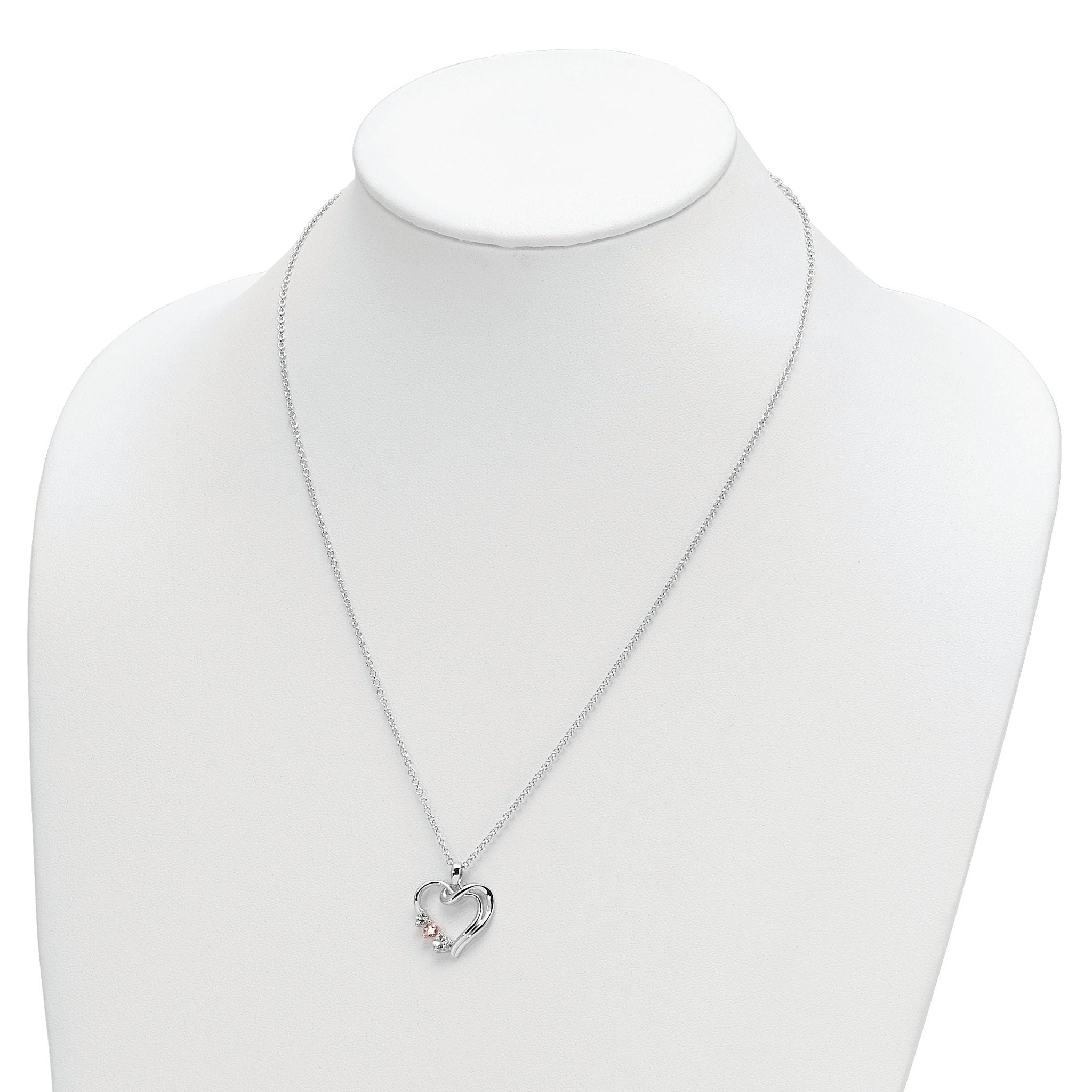 10K White Gold Heart of Healing Necklace with Pink & Clear Crystal Topaz