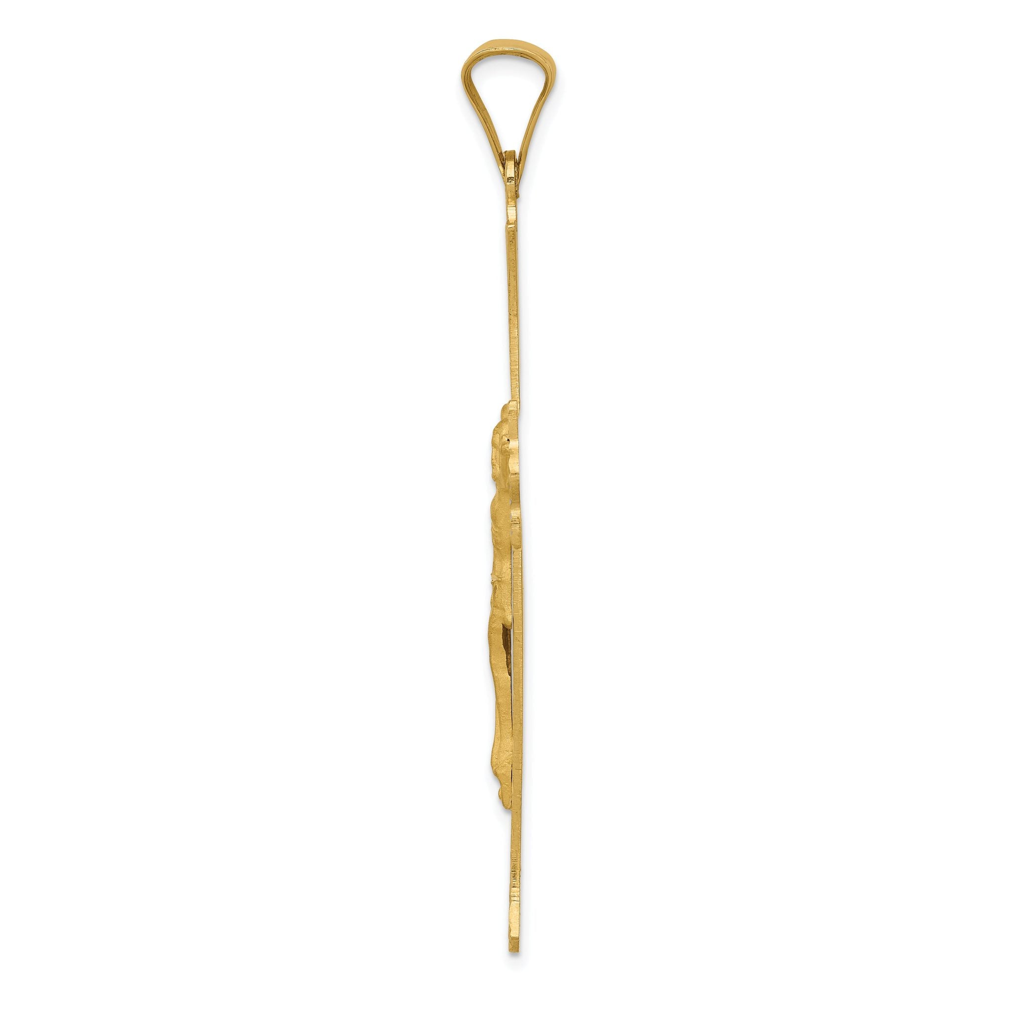 14K Gold Crucifix Cross Pendant with Polished, Satin, and Diamond-Cut Finish