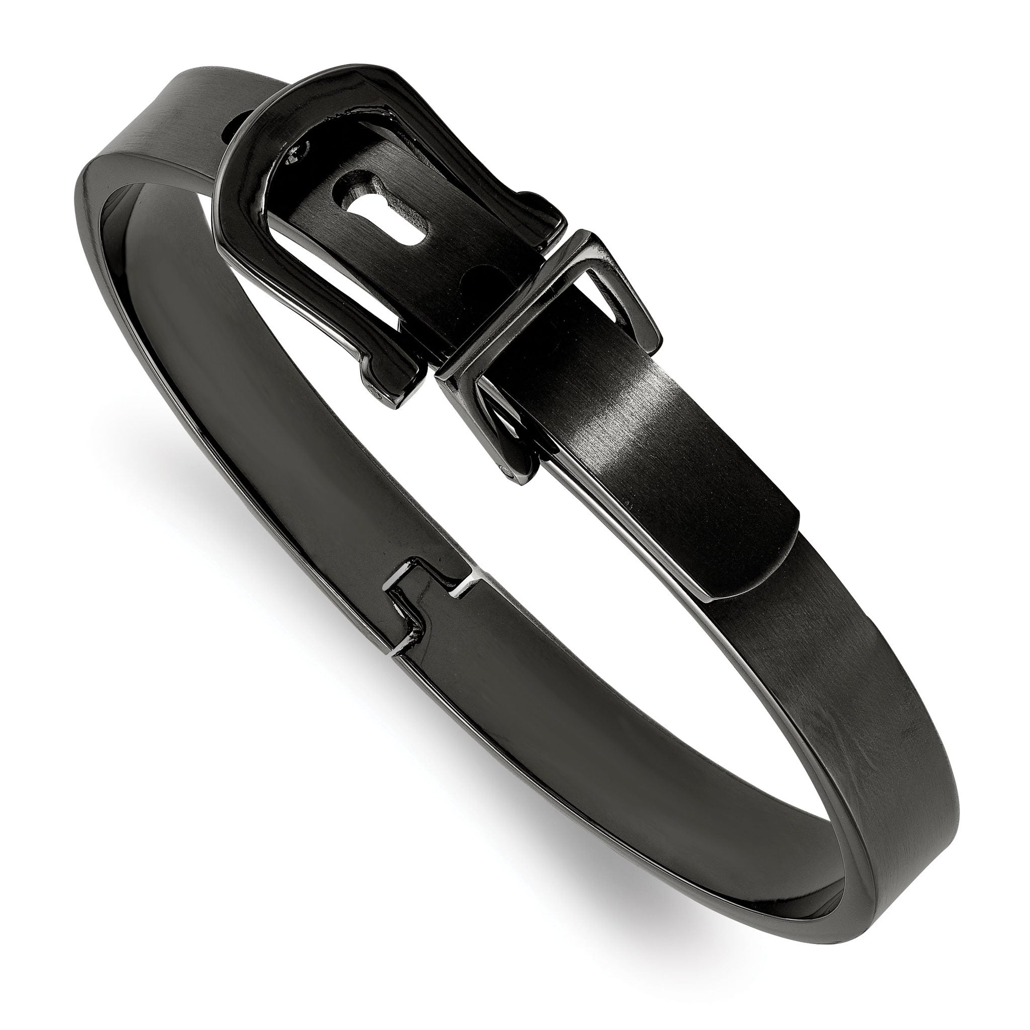 Stainless Steel Brushed Black IP-plated Buckle Hinged Bangle Bracelet for Women Main image