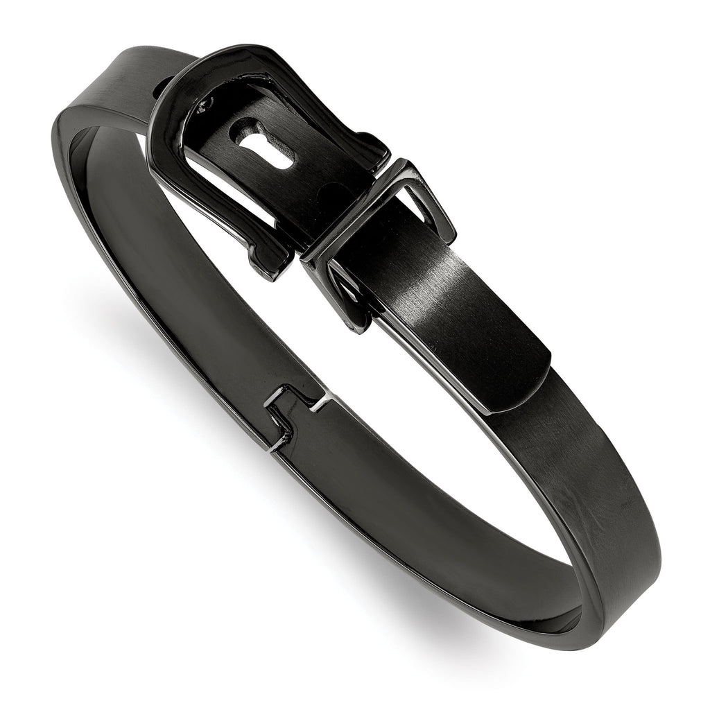 Stainless Steel Brushed Black IP-plated Buckle Hinged Bangle Bracelet for Women