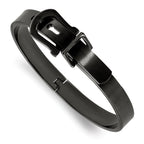 Stainless Steel Brushed Black IP-plated Buckle Hinged Bangle Bracelet for Women
