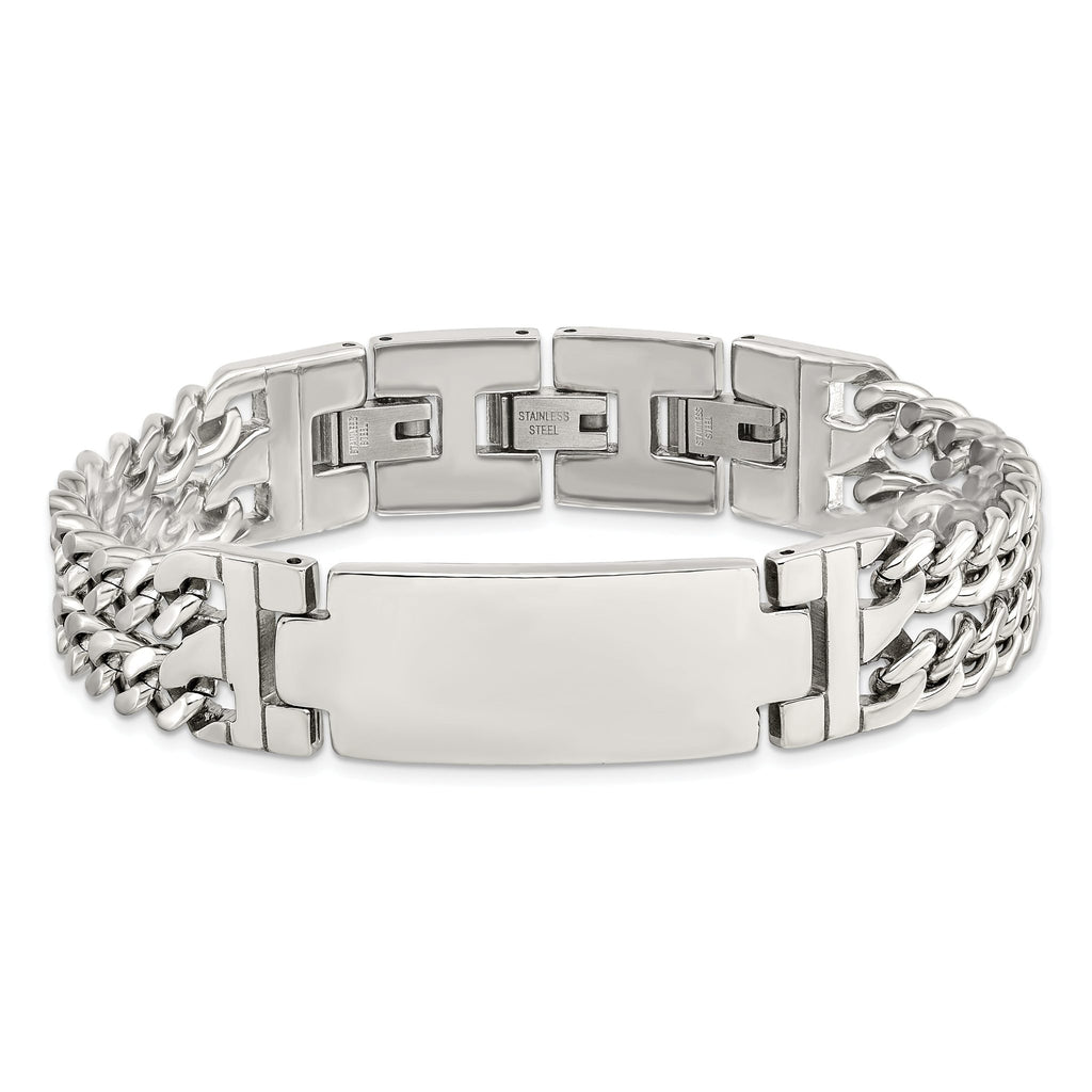 Stainless Steel Polished 2 Strand Curb Chain with . extension ID Bracelet for Men