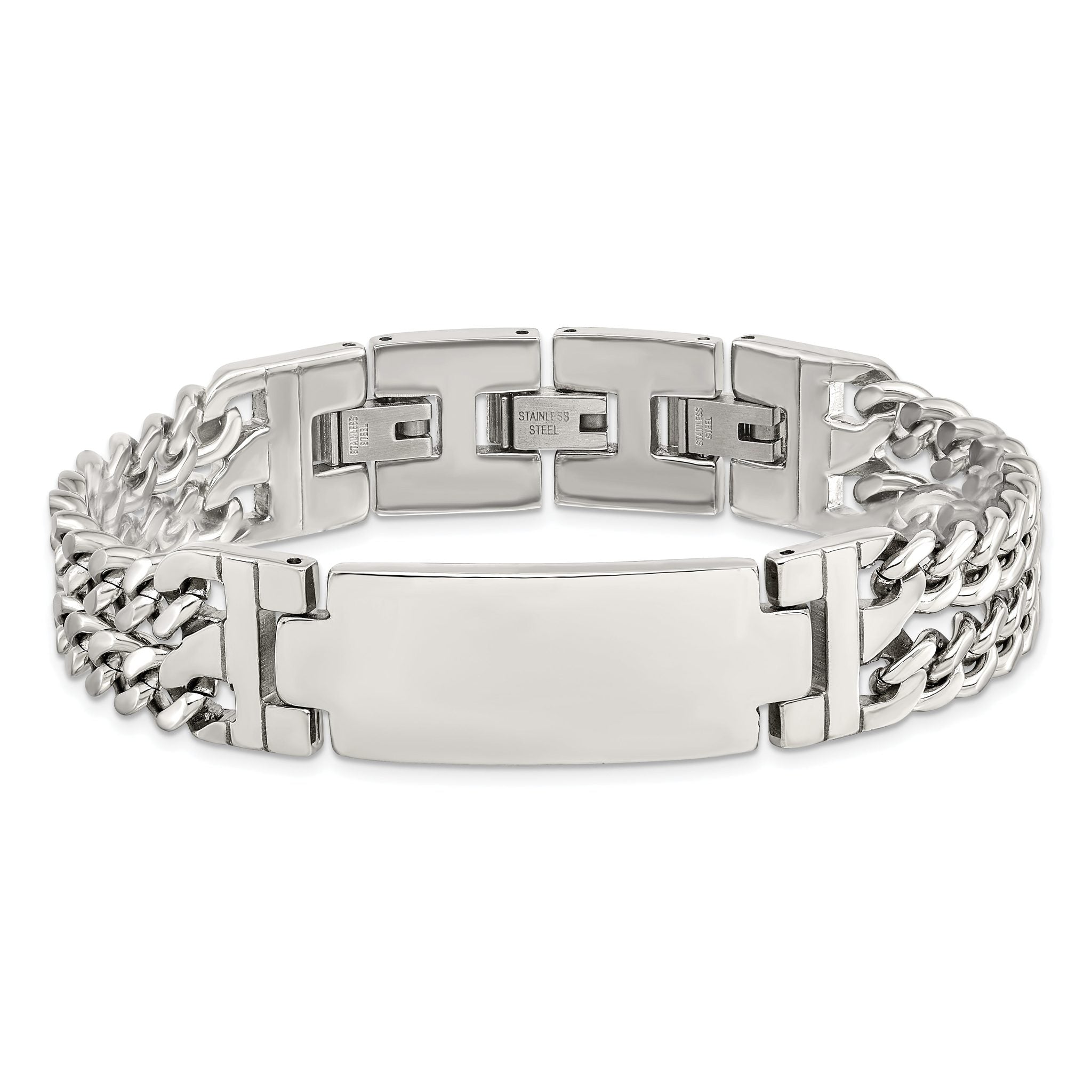 Stainless Steel Polished 2 Strand Curb Chain with . extension ID Bracelet for Men