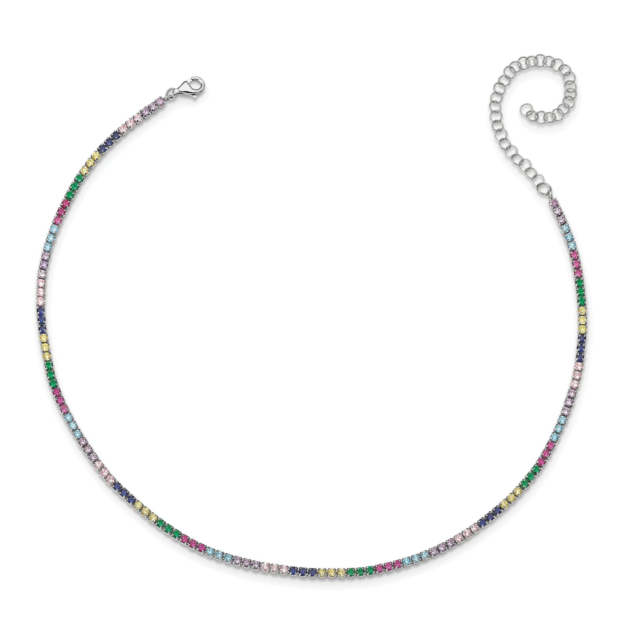 Prizma Sterling Silver Rhodium-plated 12 inch Colorful CZ Choker with 3 inch Extender Secondary image