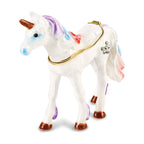 Luxury Giftware by Jere Pewter Bejeweled Crystals Gold-tone Enameled MYSTIC the Unicorn Trinket Box with Matching 18 Inch Necklace