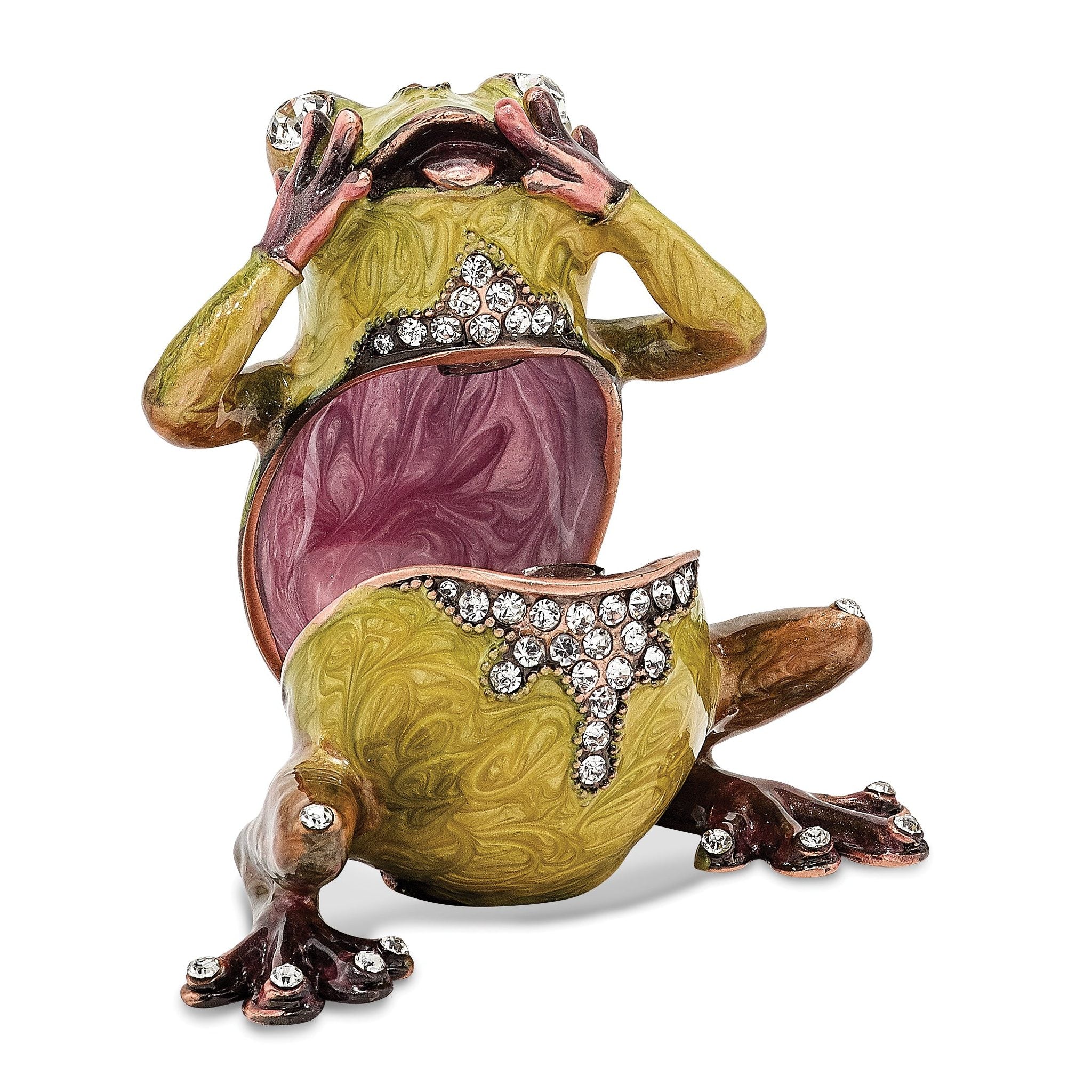 Luxury Giftware Pewter Bejeweled Crystals Rose-tone Enameled OH MY Expressive Frog Trinket Box with Matching 18 Inch Necklace Secondary image