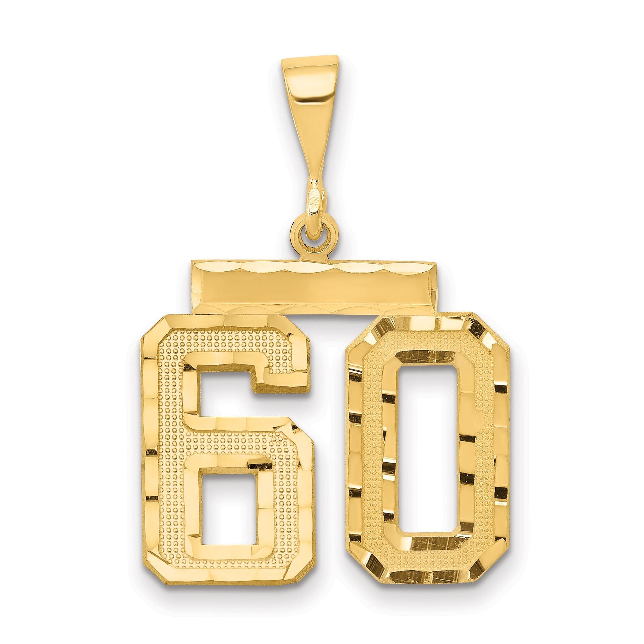 14K Gold Diamond-Cut Number 60 Charm with Polished Finish