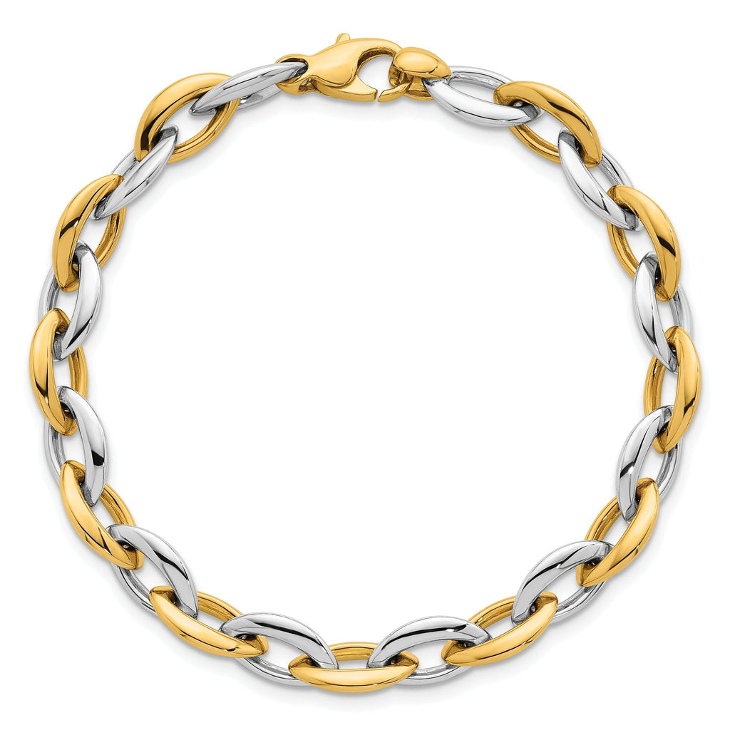 14k Two-tone Polished 7mm Oval Link 7.25 inch Bracelet