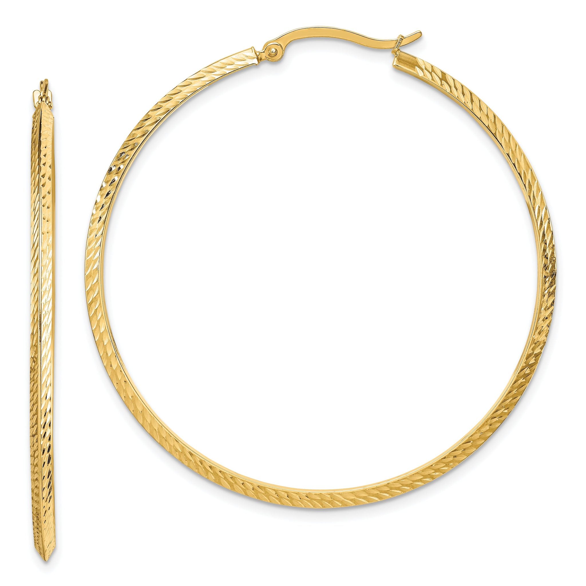14K Polished Diamond-Cut Hoop Earrings Main image