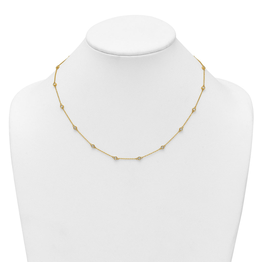14k Complete 1/2 carat Bezel-set Diamond and Cable Chain 16-Station 16 inch Necklace