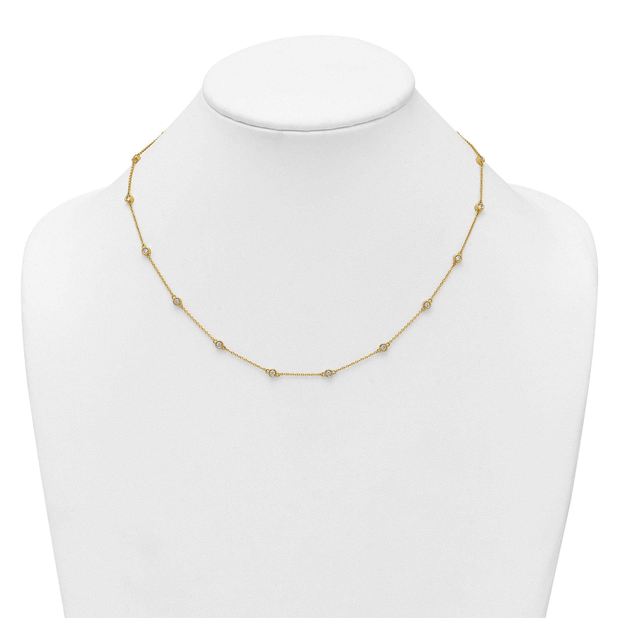 14k Complete 1/2 carat Bezel-set Diamond and Cable Chain 16-Station 16 inch Necklace