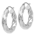 10K White Gold Diamond-Cut Hoop Earrings with Polished Finish 2mm