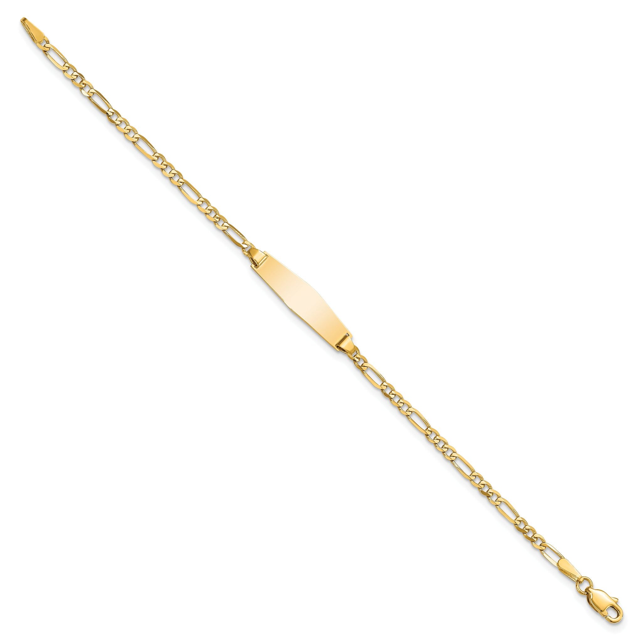14k Polished Solid Chain/Solid Plate Figaro Link Soft Diamond Shape 19.5x5mm Plate 6 inch Baby/Child ID Bracelet Secondary image