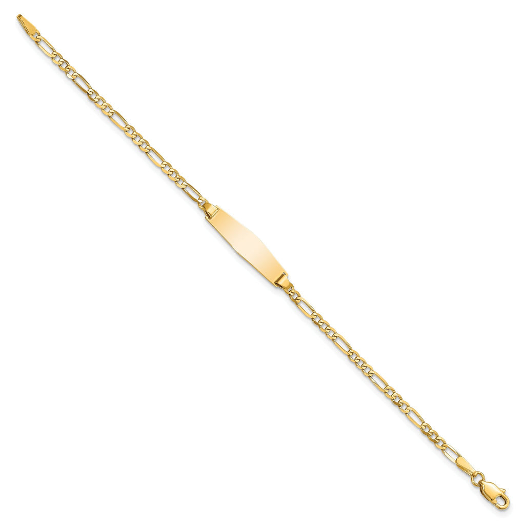 14k Polished Solid Chain/Solid Plate Figaro Link Soft Diamond Shape 19.5x5mm Plate 6 inch Baby/Child ID Bracelet
