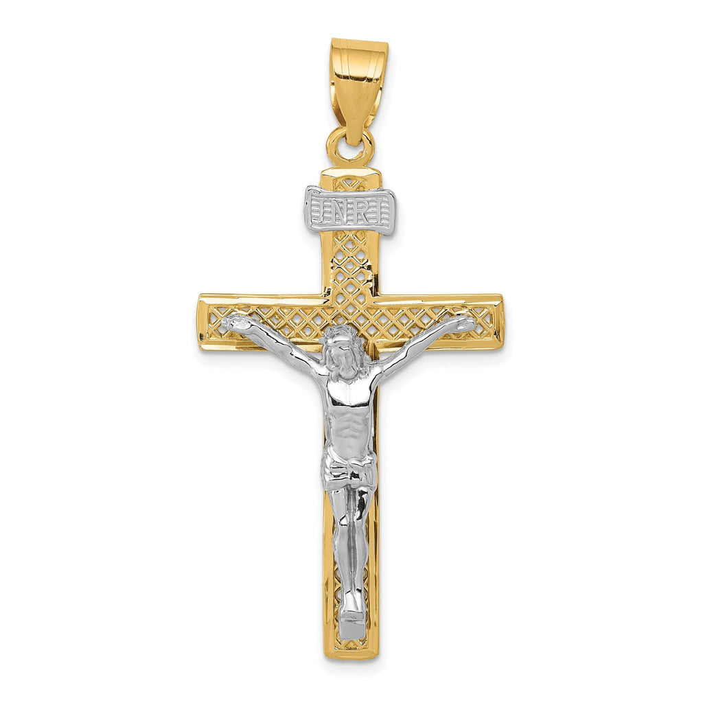 14K Two-Tone Gold INRI Crucifix Pendant with Polished Finish Solid