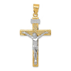 14K Two-Tone Gold INRI Crucifix Pendant with Polished Finish Solid