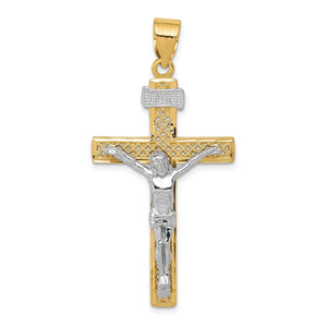 Lattice Crucifix Pendant in 14K Two-Tone Gold, 47mm Diamond-Cut - Sophia Jewelers