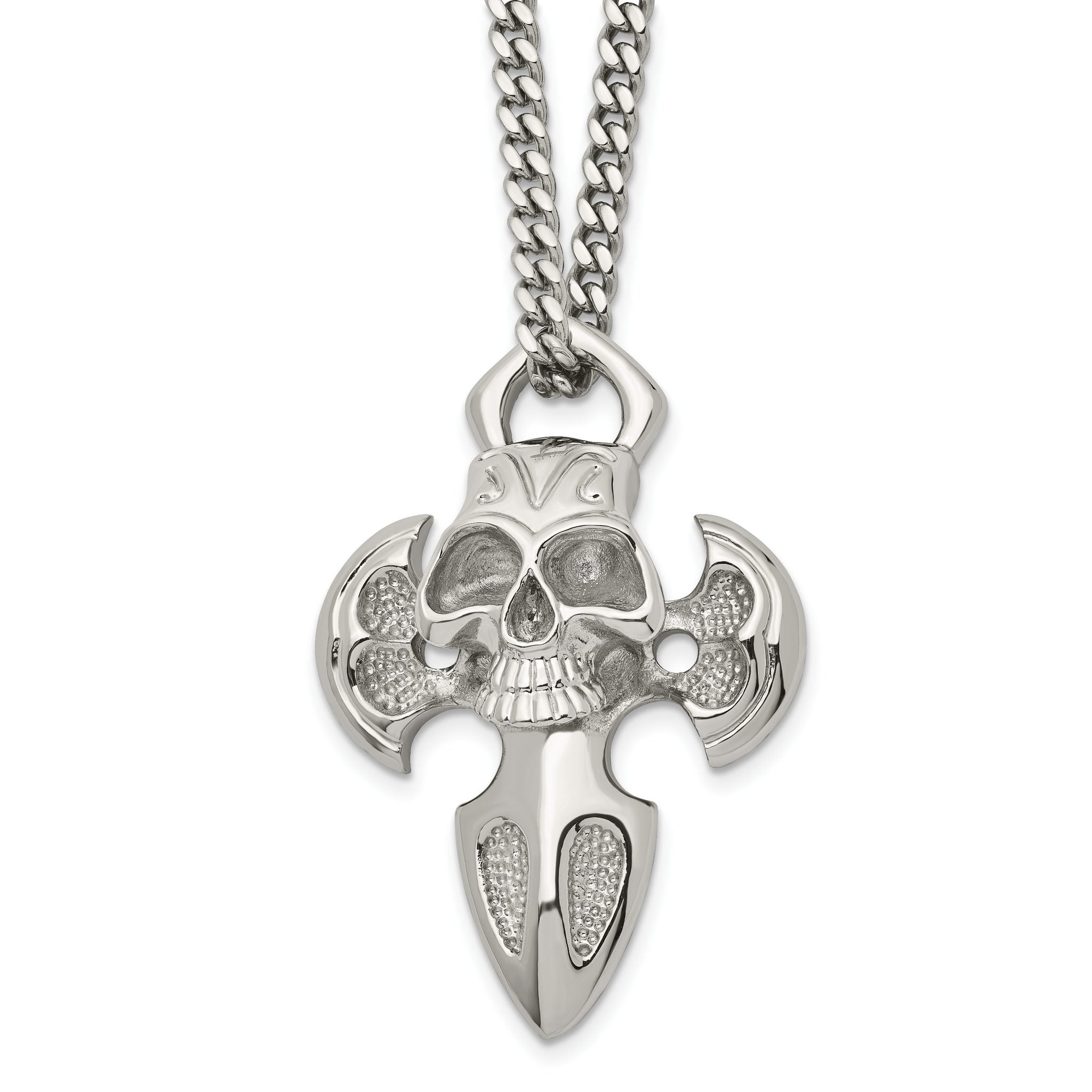 Chisel Stainless Steel Polished Cross with Skull Pendant on a 24 inch Curb Chain Necklace Main image