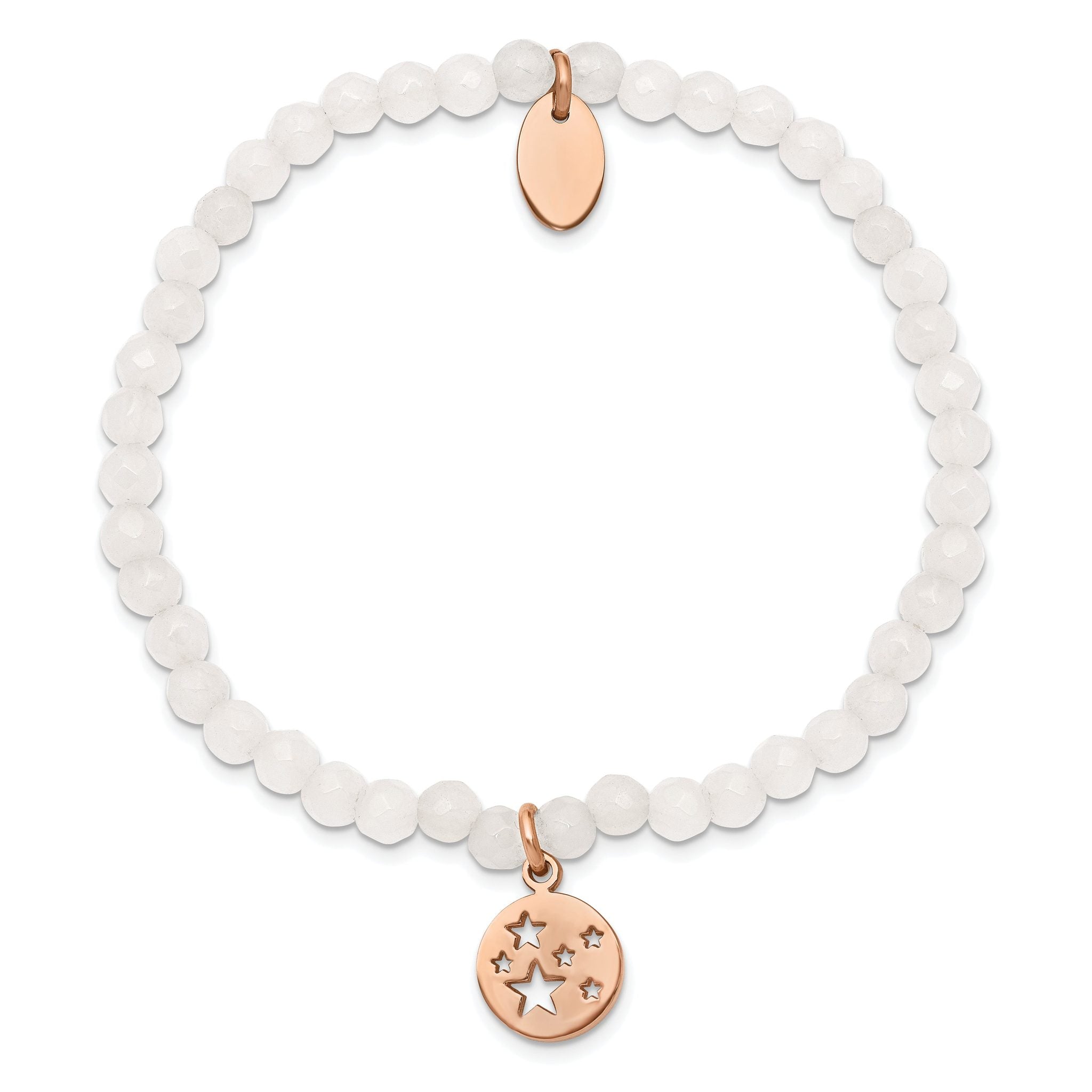 Stainless Steel Polished Rose IP-plated Stars 4mm White Jade Beaded Stretch Bracelet for Women Secondary image