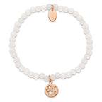 Stainless Steel Polished Rose IP-plated Stars 4mm White Jade Beaded Stretch Bracelet for Women