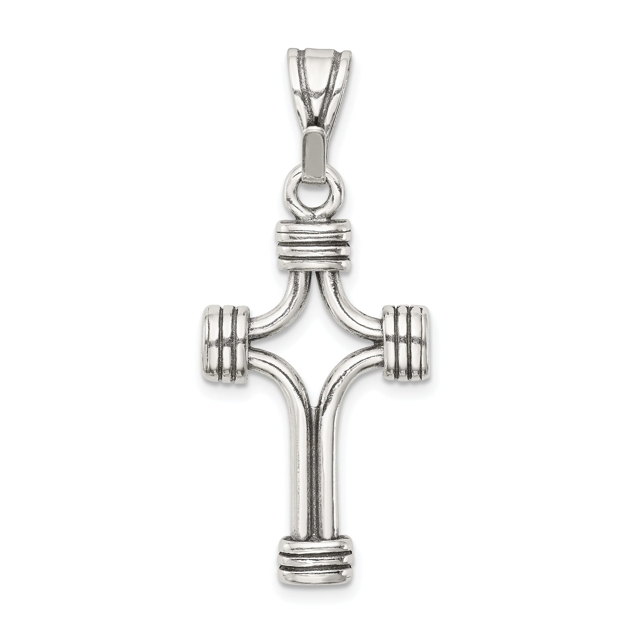 Sterling Silver 925 Antiqued Cross Pendant with 3D Solid Design, Polished Finish