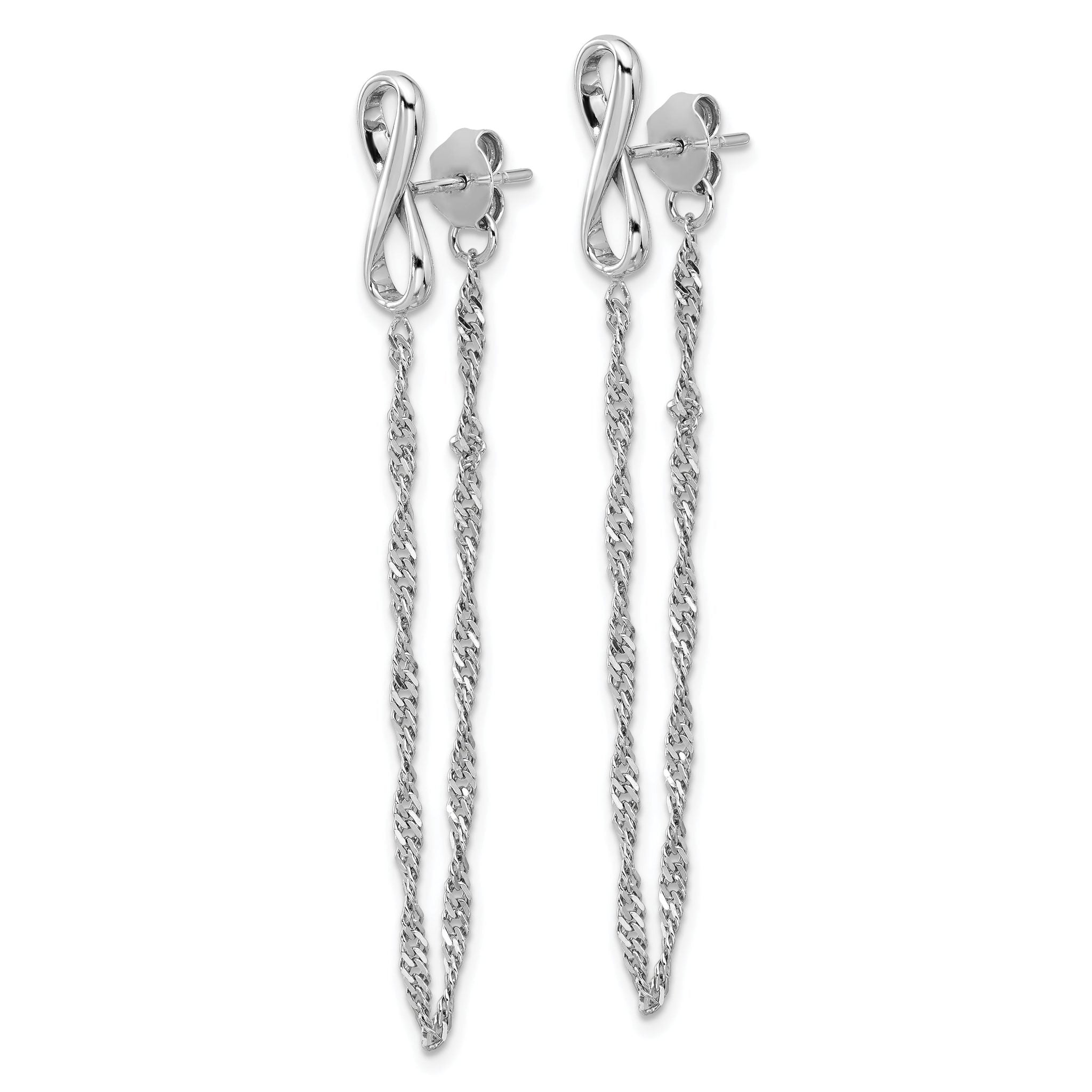Sterling Silver Rhodium-plated Infinity with Twisted Chain Post Earrings Secondary image