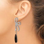 Cheryl M Sterling Silver Rhodium-plated Polished Fancy Onyx and CZ Bow Post Dangle Earrings