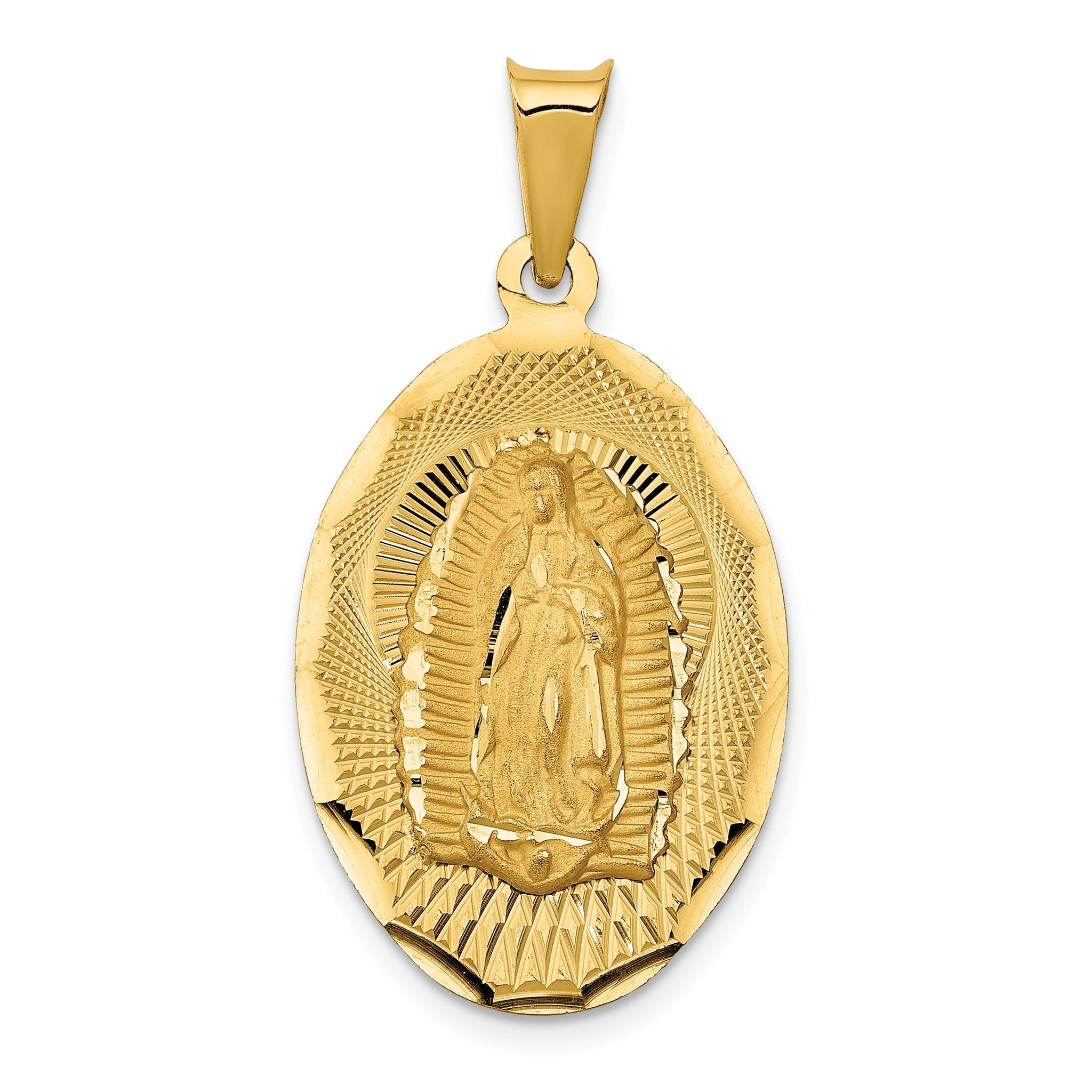 14K Gold Lady of Guadalupe Oval Pendant with Polished D/C Finish