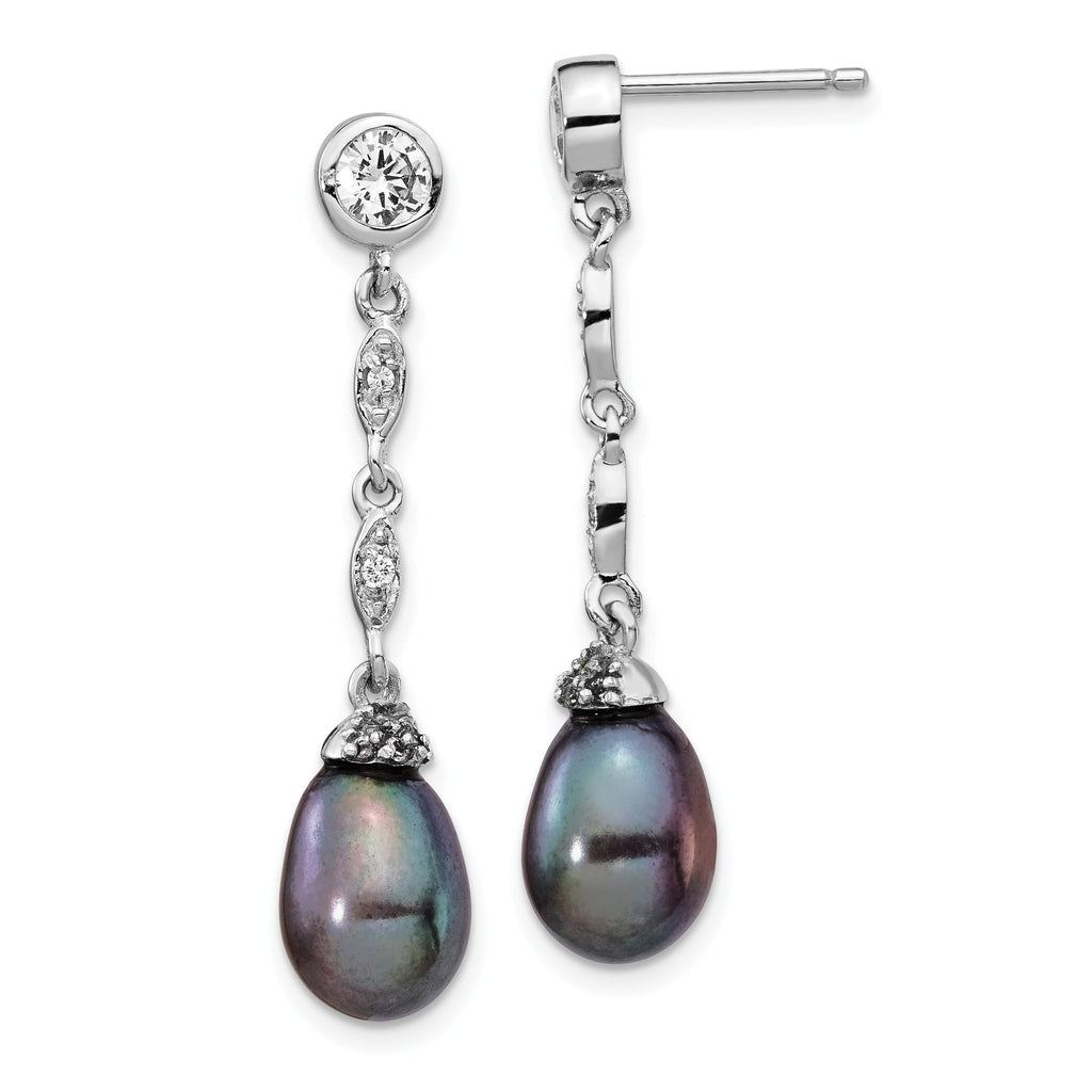 Cheryl Sterling Silver Rhodium-Plated Teardrop Pearl & CZ Dangle Earrings
