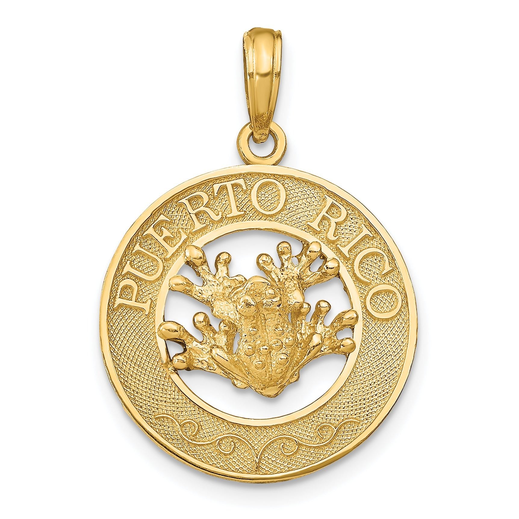 14K Gold Puerto Rico with Frog Pendant  Polished, Solid, Themed Design Main image