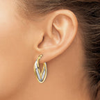 10K w/ White Rhodium Polished Oval Hoop Earrings