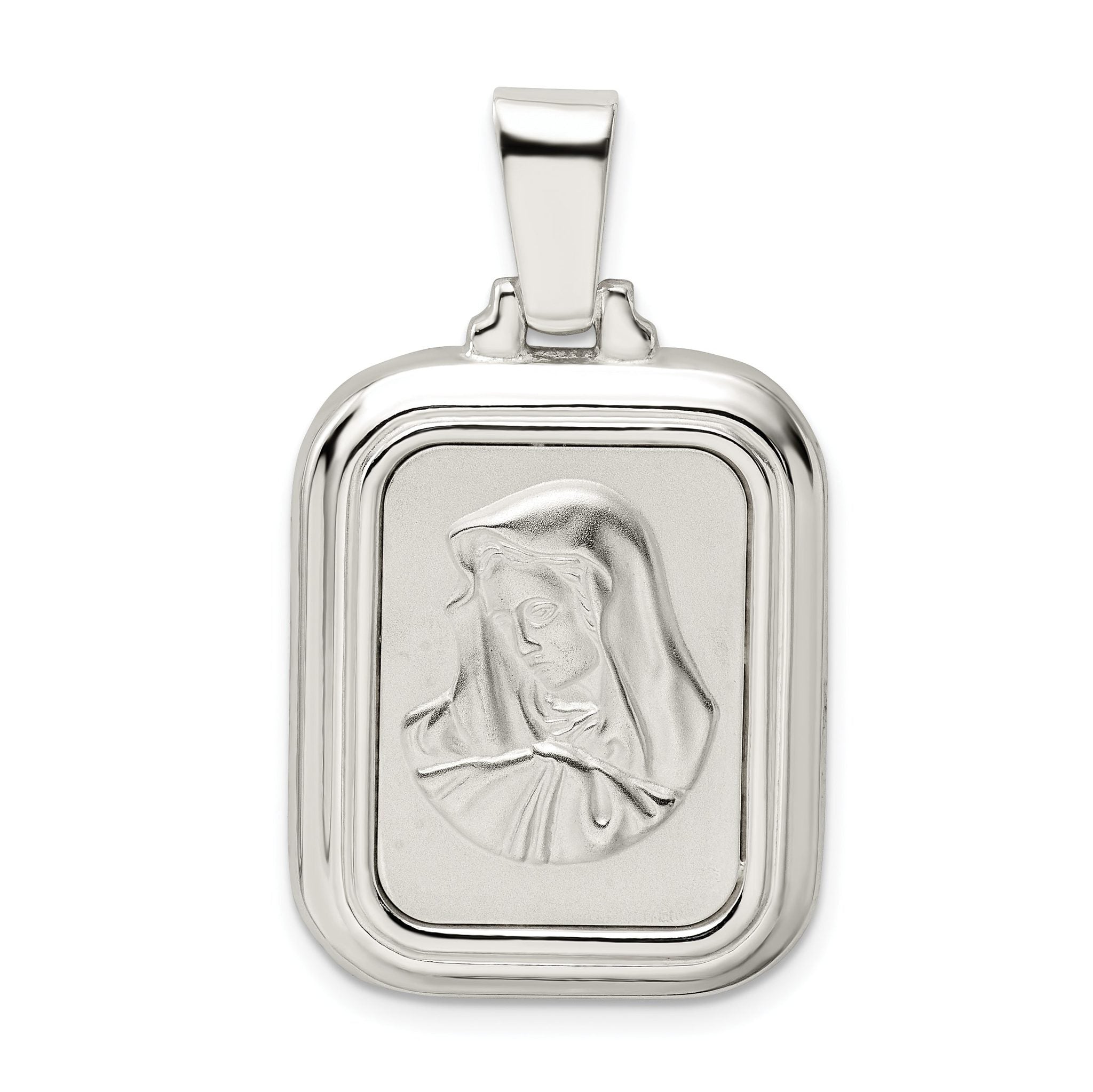 Sterling Silver 925 Hail Mary Reversible Pendant with Polished Satin Finish