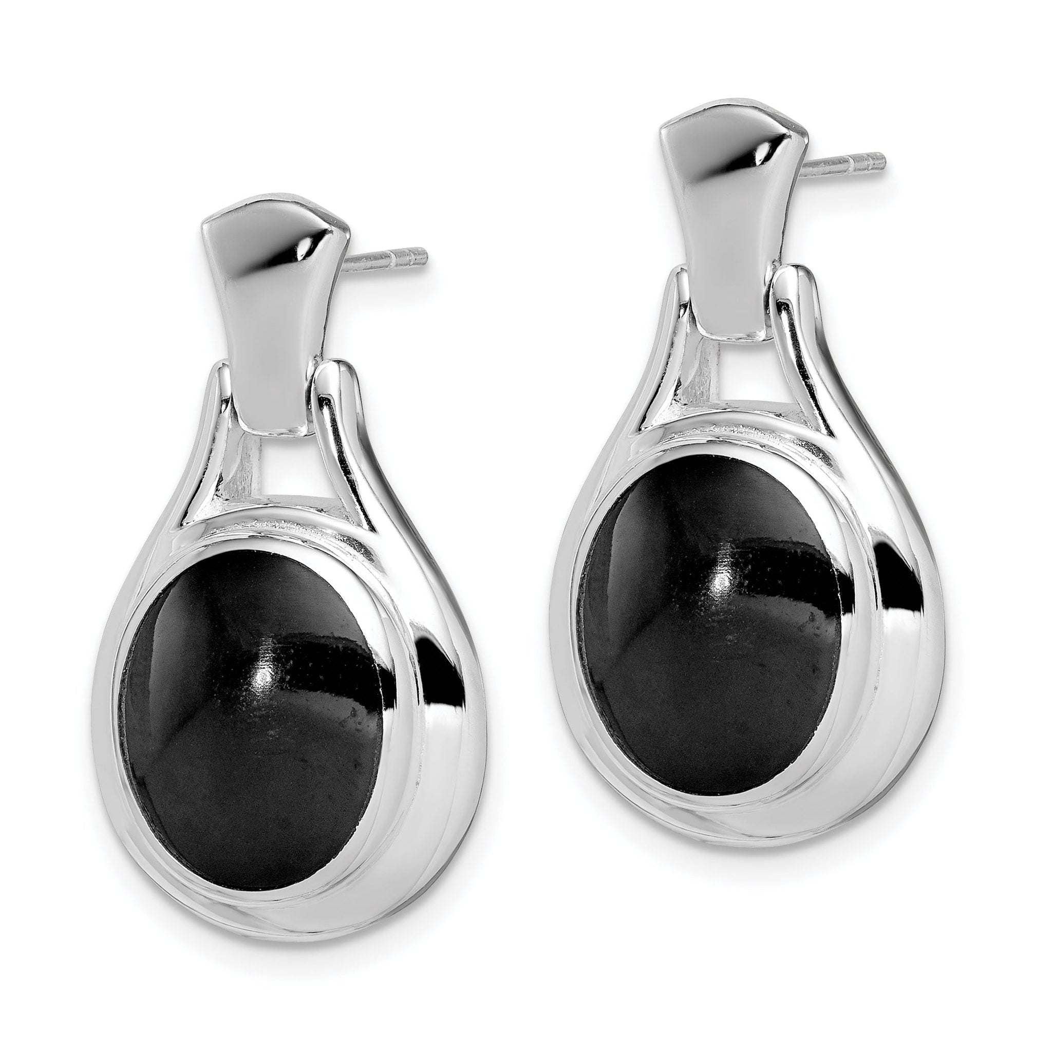 Sterling Silver Rhodium-Plated Polished Onyx Dangle Earrings for Women Secondary image