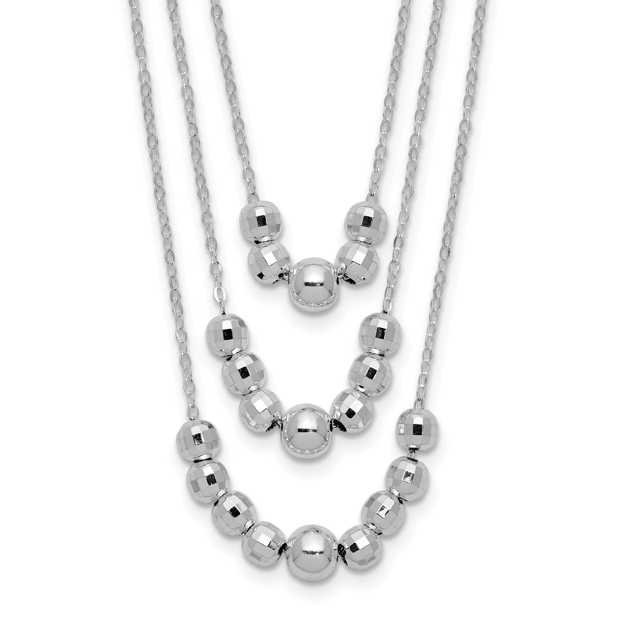 Sterling Silver Polished 3-Strand Beaded Necklace Main image