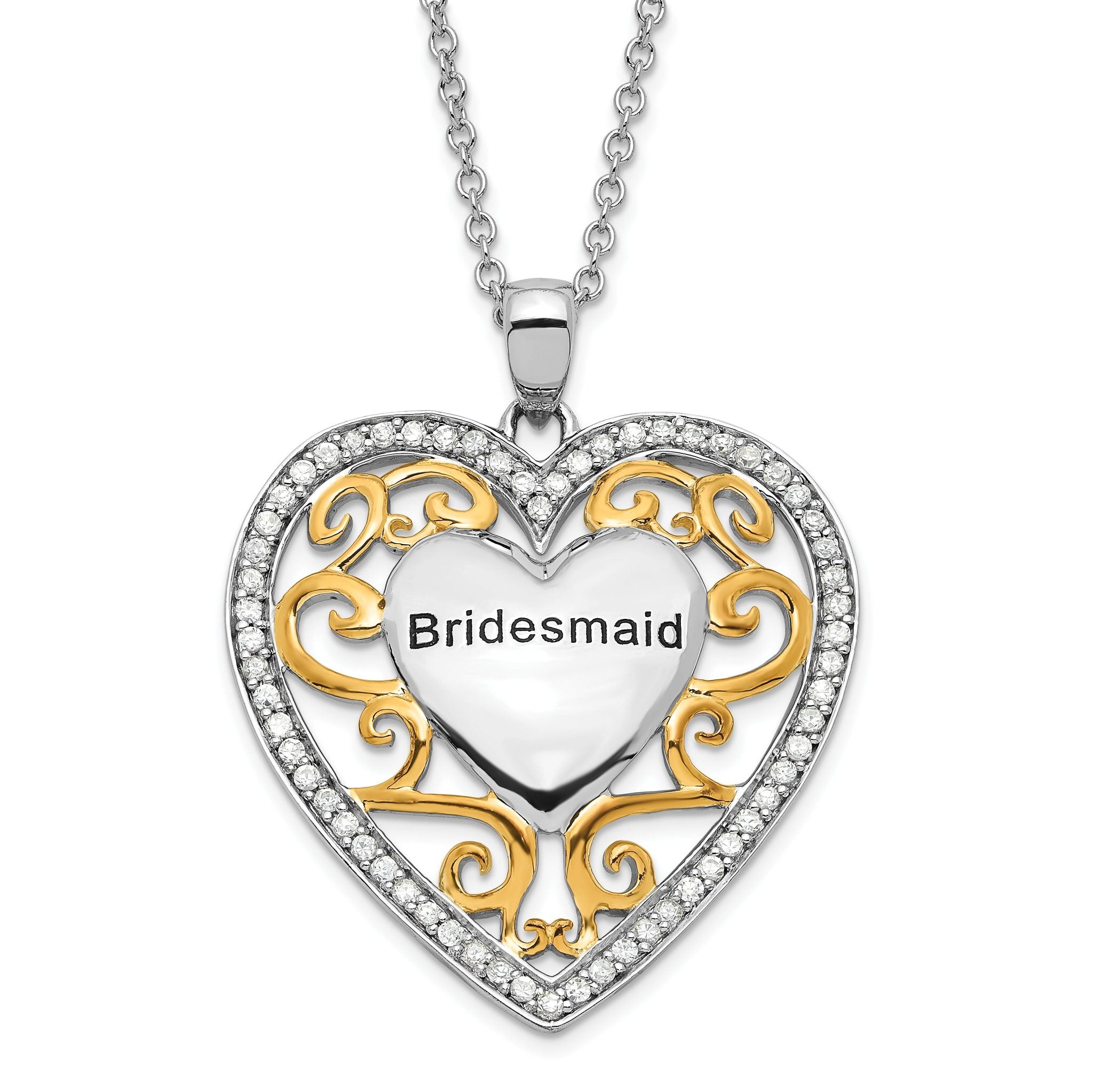 Sophia Jewelers Sterling Silver & Gold-Plated CZ Heart Necklace Polished & Gift Ready Main image