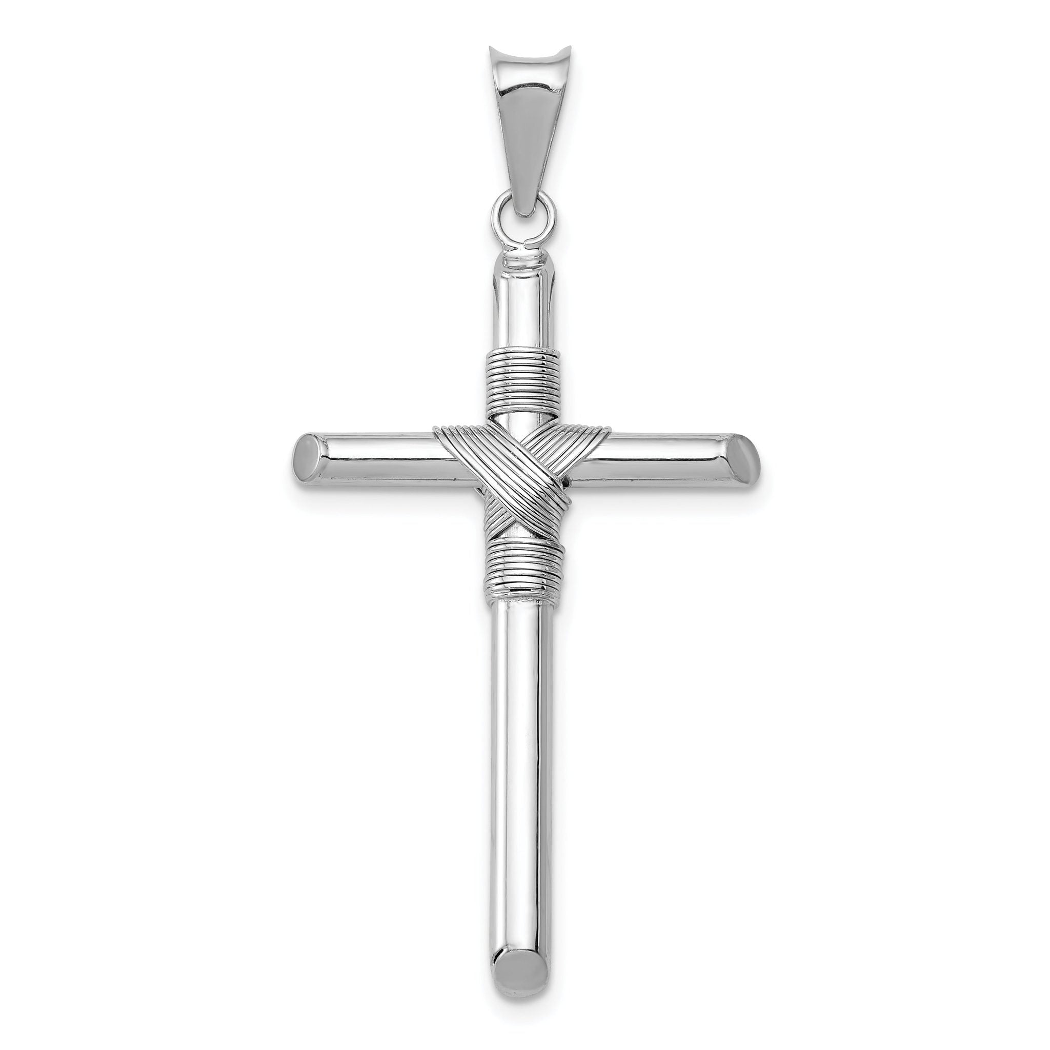 14K White Gold Cross Pendant with Polished 3D Design